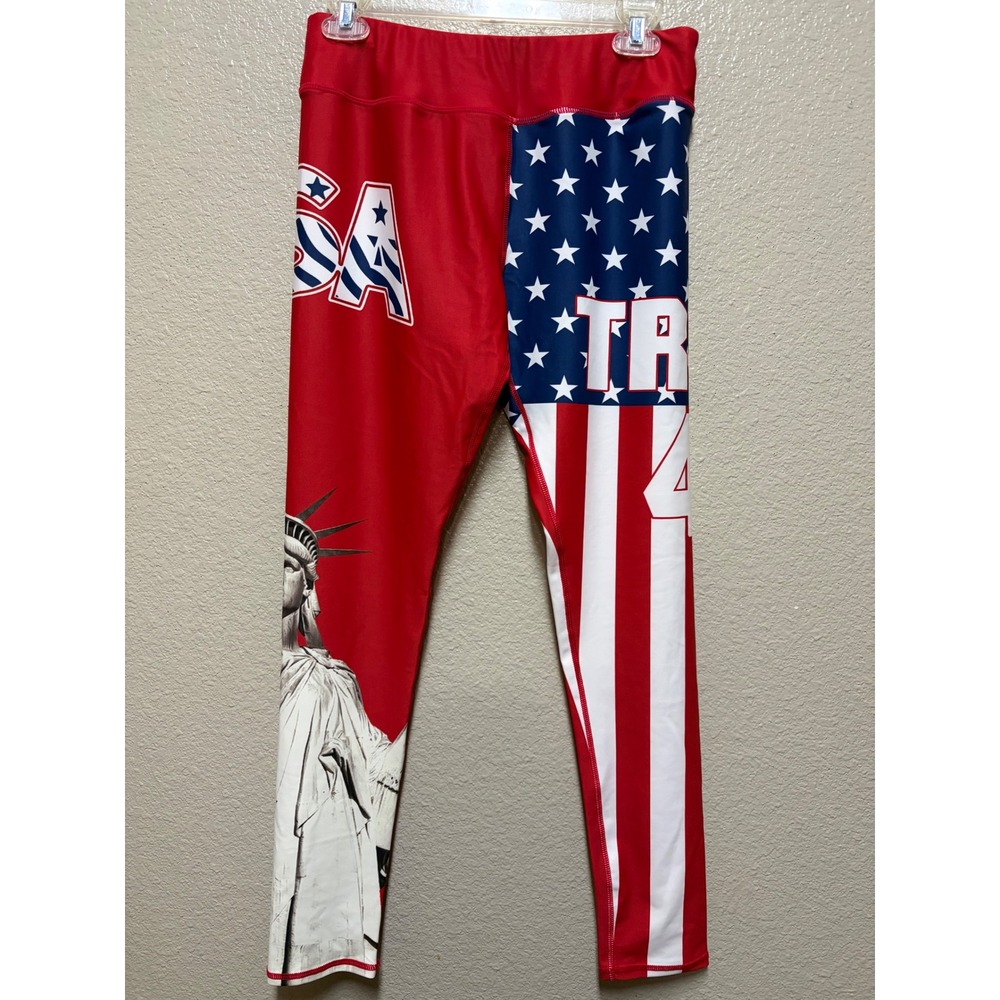 Trump 2024 USA Flag Statue of Liberty Leggings Red White Blue Womens XL